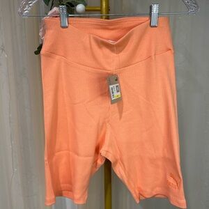 Puma Ribbed Biker Shorts M NWT Peach Orange High Rise Stretch Activewear